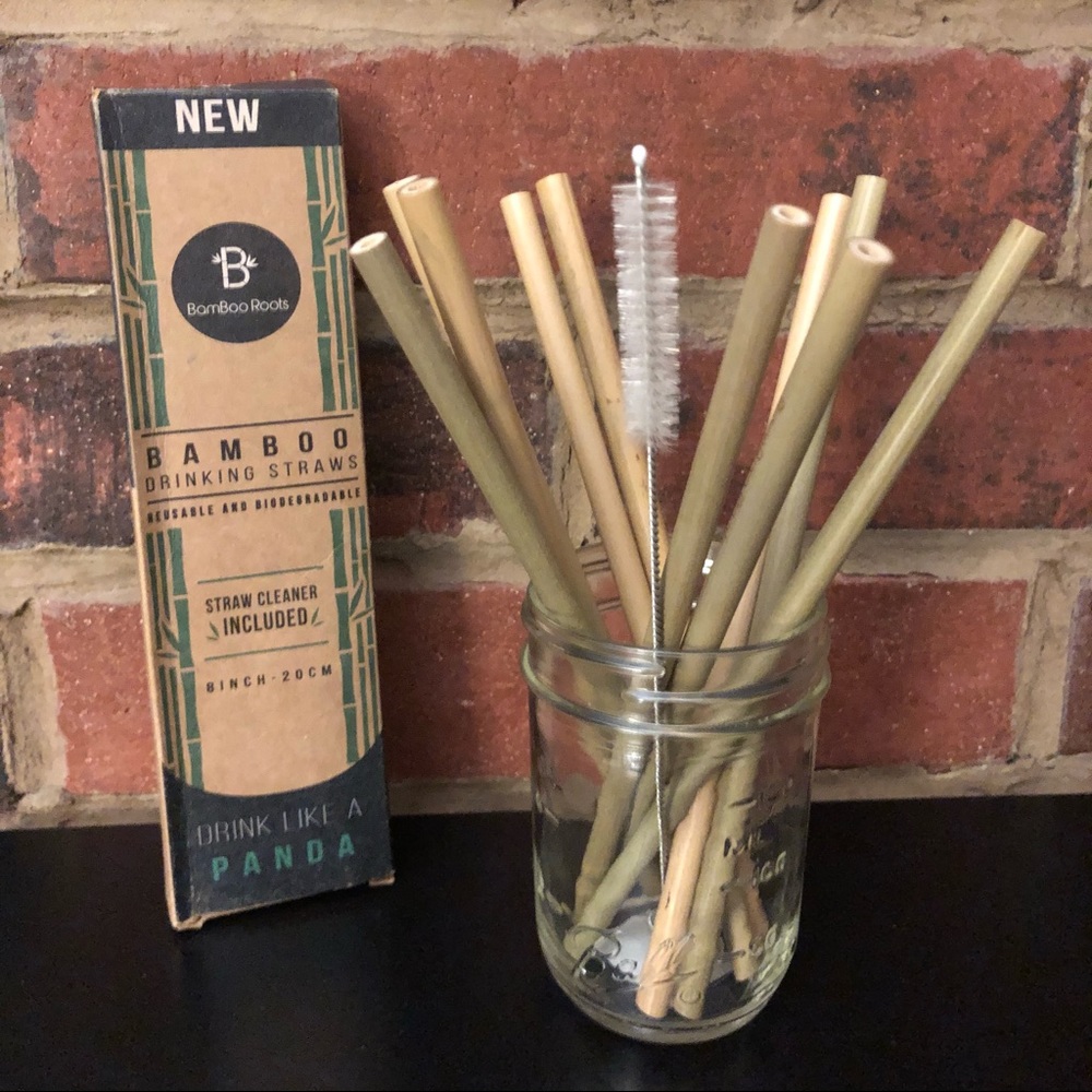 Set of 10 Bamboo Drinking Straws (New)